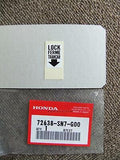 HONDA ACCORD WAGON CE1 PLATE REAR DOOR LOCK CAUTION STICKER 72638-SN7-G00 SPARES