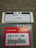 HONDA NSX NSX-R NA1 NA2 LABEL BATTERY CAUTION 31511-611-020 GENUINE JDM PARTS 2U