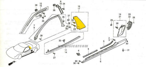 HONDA NSX NA2 GARNISH, LH CTR PILLAR NEUTRON WHITE PEARL NH545P 72575-SL0-013ZD