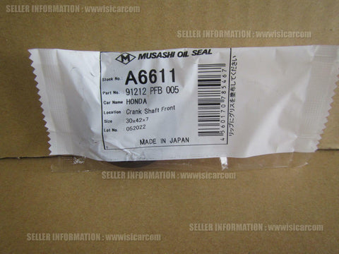JDM PART MUSASHI OIL SEAL 30X42X7 CRANKSHAFT FRONT A6611 FOR HONDA VAMOS VAN HM1