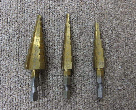 HIGH SPEED STEEL STEP DRILL SET X3 PCS 4-12MM, 4-20MM, 3-12MM